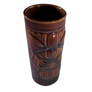 Vintage Libbey Brown Ceramic Tiki Mug Totem Tribal Face Glazed Barware Tropical